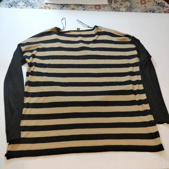 Dana Buckman Black Gold XL Metallic Knit Sweater Stripped With Side Buttons - Picture 7 of 7